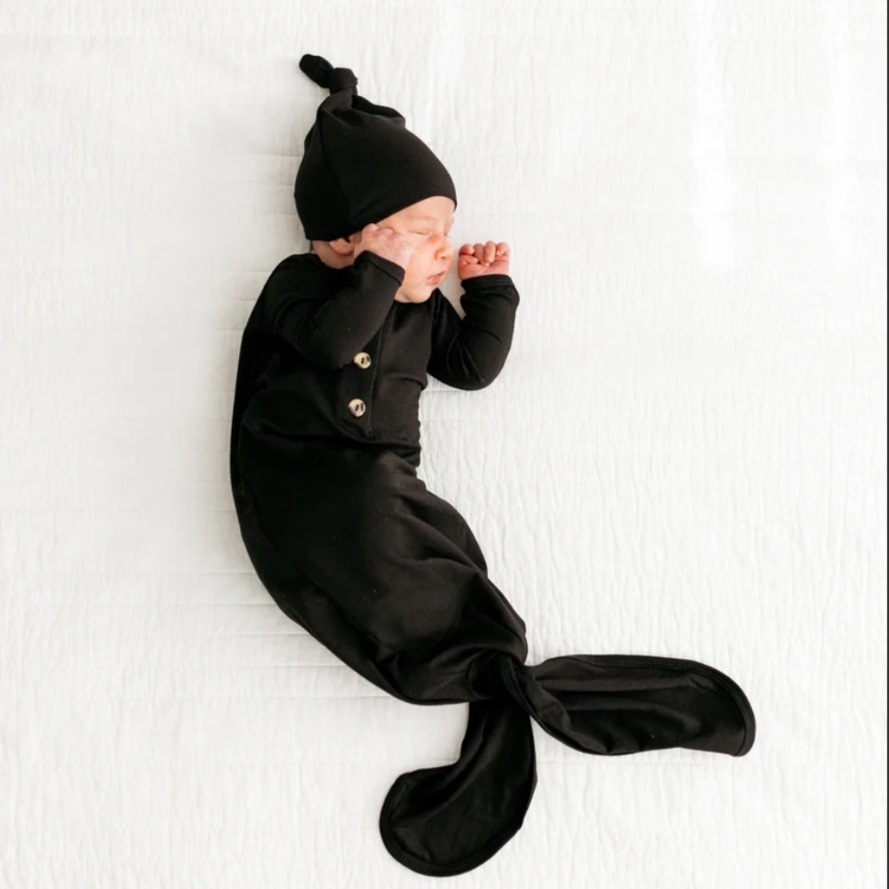 Lou Lou & Company Black Ribbed Knotted Gown Peyton Black Ribbed‎ Size Newborn